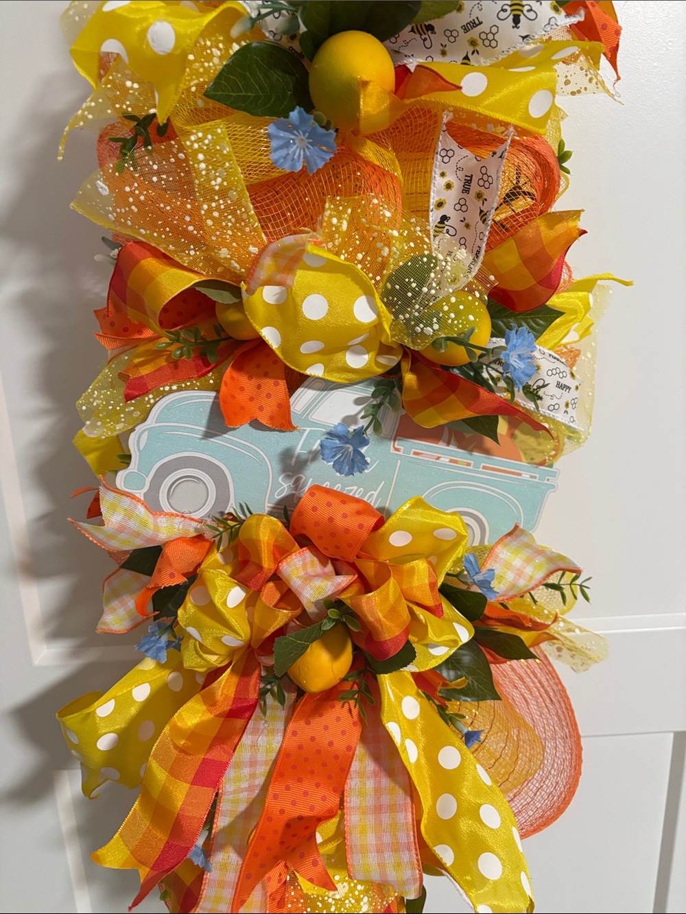Hand Crafted Yellow, Orange and Blue Summer Harvest Wreath